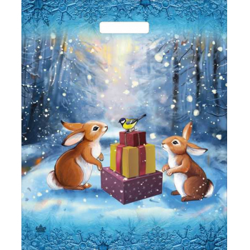 Мешок  новогодний 45х38см ПВД 60мкм ламинированный с вырубной ручкой, Подарки от синички арт.н00223889