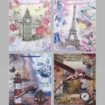 Пакет подарочный 26x32x10 см бумажный deVENTE Voyage, с конгревом, 4 дизайна, 210 г/м2, арт.9041190