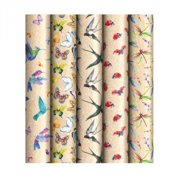 Бумага подарочная 70*100см крафт Крылатые обитатели в рулонах, 70 г/м2, 1 лист, ассорти 5 дизайнов арт.К100_46616