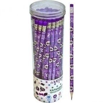 Карандаш deVENTE HB ч/гр. с ластиком, 100% Cute. Pandal, трехгранный, заточенный арт.5032113