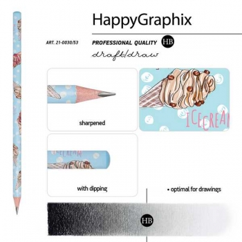 Карандаш Bruno Visconti HB ч/гр. HappyGraphix. Мороженое. Сахарный рожок, трехгранный арт.21-0030/53