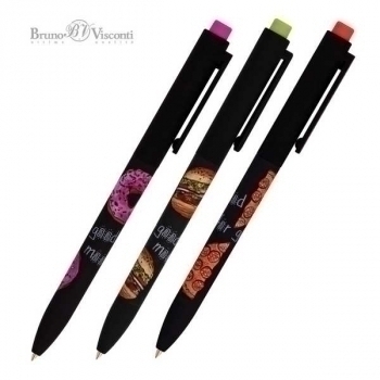 Ручка шариковая автоматическая Bruno Visconti FunClick. Food in black, 0,7мм, корпус ассорти, синяя арт.20-0297/04