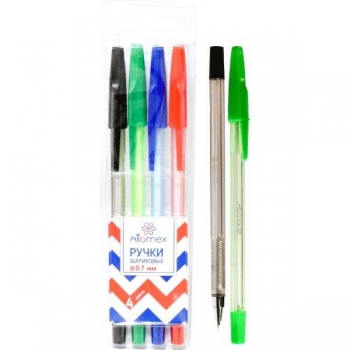 Ручки набор 04 шт. шариковые Attomex, d=0.7 мм, 4 цвета, пластик. блистер арт.5073722