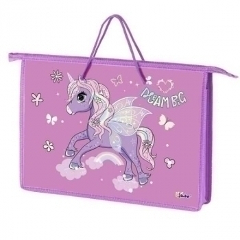 Папка А4 с ручками, пластик арт. ПТ-15 Единорог сиреневый