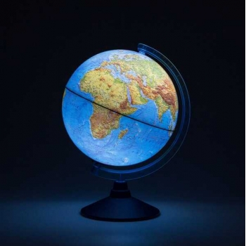 ГЛОБУС D=21см с физической картой Земли Классик Евро с подсветкой от батареек, голуб.подставка арт. Ве012100501