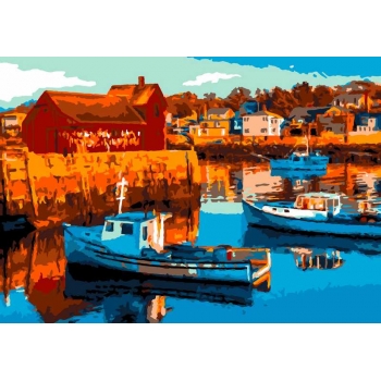 Набор для рисования по номерам, картина 20х28,5 см Тихая гавань (основа на карт, краски, кисть) арт.Кпн-268