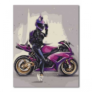 Набор для рисования по номерам, картина 40х50 см Байкерша (холст на раме, акр. краски,3 кисти) арт.VP383