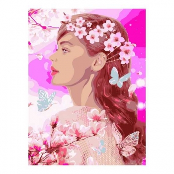 Набор для рисования по номерам, картина 28х38 см Цветение сакуры (основа на карт, краски, кисть) арт.Кпн-257
