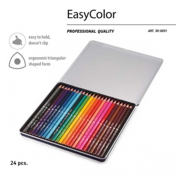 Карандаши Bruno Visconti    24цв.  EasyColor, трехгранные, в метал. коробке с пласт.ложементом арт.30-0031