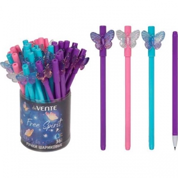 Ручка шариковая deVENTE Free Spiritl, 0.7мм, с декор. элементом, цв. корпуса ассорти,  синяя  арт.9021316