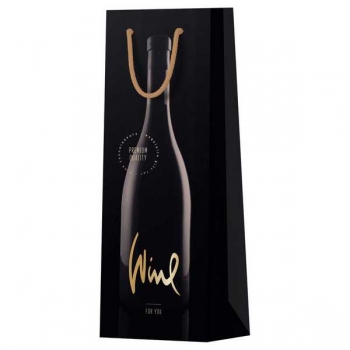 Пакет подарочный 12х36х8,5см MESHU Black, матовое ламинирование, отд.фольгой, картонный (для бутылки) арт.MS_52049