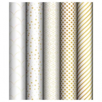 Бумага подарочная 70*100см,  MESHU Pattern on white в рулонах, 80 г/м2, 1 лист, глянцевая, 5 дизайнов арт.MS_53492