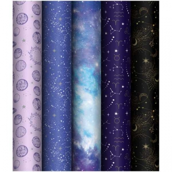 Бумага подарочная 70*100см,  MESHU В глубинах космоса в рулонах, 80 г/м2, 1 лист, глянцевая, 5 дизайнов арт.MS_53489