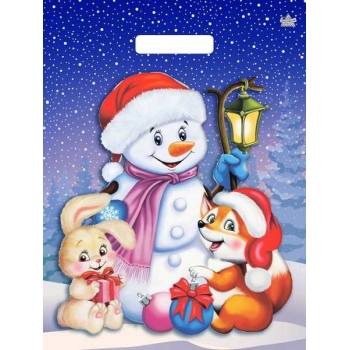 Мешок  новогодний 40х31см ПВД 60мкм глянцевый с вырубной ручкой, Веселые друзья арт.н00245467
