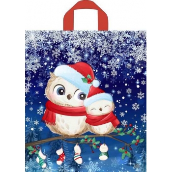 Мешок  новогодний 43,5х38см ПВД 35мкм с петлевой ручкой, Совушки арт.н00246236 Мешок  новогодний 43,5х38см ПВД 35мкм с петлевой ручкой, Совушки арт.н00246236