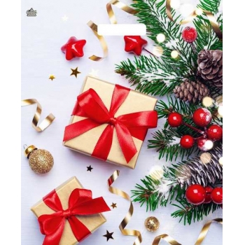 Мешок  новогодний 45х38см ПВД 60мкм глянцевый с вырубной ручкой, Новогодние презенты арт.н00246096