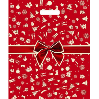 Мешок  новогодний 45х38см ПВД 60мкм ламинированный с вырубной ручкой, Красный бантик арт.н00225304