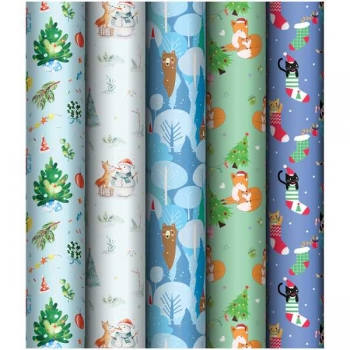 Бумага подарочная новогодняя 70*100см, MESHU Новогоднее настроение в рулонах, 80 г/м2,  глянцевая, асс-ти арт.MS_53497