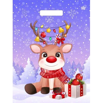 Мешок  новогодний 40х31см ПВД 60мкм ламинированный с вырубной ручкой, Олененок арт.н00245477