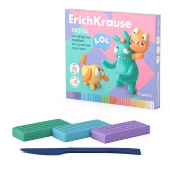 Пластилин ErichKrause Jolly Friends Pastel 12 цв. 216 г, со стеком арт.61352 Пластилин ErichKrause Jolly Friends Pastel 12 цв. 216 г, со стеком арт.61352