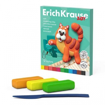 Пластилин ErichKrause Baby  12 цв. 156 г, со стеком, мягкий восковой арт.61328