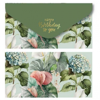 Конверт для денег 85*164мм MESHU Happy Birthday. Floral print мат. ламинация, фольга арт.MS_55136