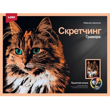 Набор для детского творчества - Гравюра-скретчинг 30*40см цветная Животные Пушистая кошка арт.Гр-766