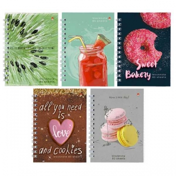 Блокнот А6 80л с боковой спиралью, в клетку, ассорти 5 видов арт.3-80-032/03