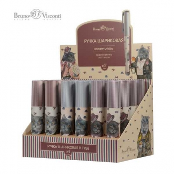 Ручка шариковая Bruno Visconti DreamWrite. Очень важный кот в карт. тубе, 0,7мм, синяя, 3 вида арт.20-0264/09