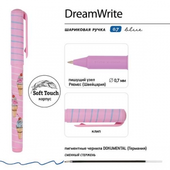 Ручка шариковая Bruno Visconti DreamWrite. Сахарный рожок в карт. тубе, 0.7мм, синяя, 3 вида арт.20-0264/12