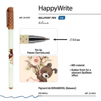 Ручка шариковая Bruno Visconti HappyWrite. Пушистики. Щенок с букетом, 0,5мм, синяя арт.20-0157