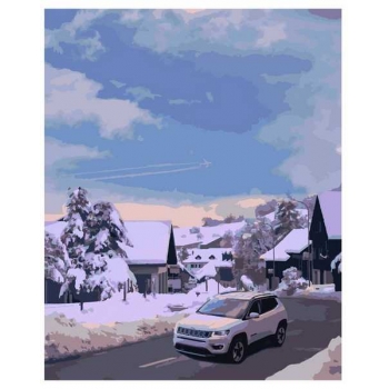 Набор для рисования по номерам, картина 41х50 см Зимнее утро (основа на карт, краски, кисть) арт.Кпн-219