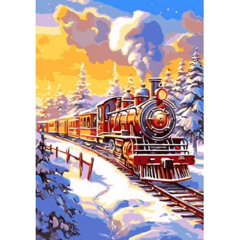 Набор для рисования по номерам, картина 20х28,5 см Поезд в пути (основа на карт, краски, кисть) арт.Кпн-332