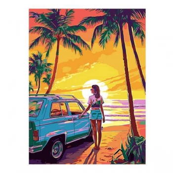 Набор для рисования по номерам, картина 31х40 см Закат на берегу (холст на подрамнике, краски, кисть) арт.Рх-129