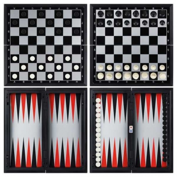 Игра настольная   ТРИ СОВЫ Нарды, шашки, шахматы (наб.3в1),пластик.магнит.фигуры с метал.доской 240*240мм арт.НИ_52922