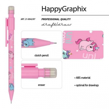 Карандаш автоматический 0.7мм Bruno Visconti HappyGraphix. Единорог с ластиком арт.21-0042/07