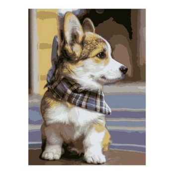 Набор для рисования по номерам, картина 41х50 см Щенок корги (основа на карт, краски, кисть) арт.Кпн-296