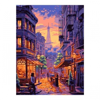 Набор для рисования по номерам, картина 28х38 см Вечерний город (основа на карт, краски, кисть) арт.Кпн-350
