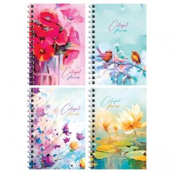 Записная книжка А6 120л на гребне BG Цветочный стиль в клетку арт.ЗК6гр120 12790