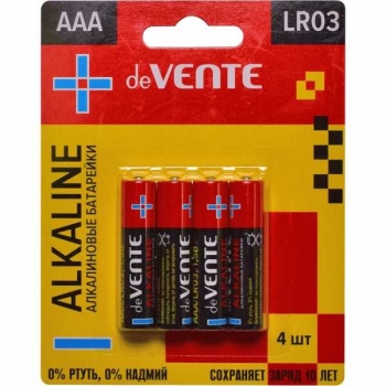 Батарейка deVENTE Alkaline алкалиновая, AAA, LR03, 1,5В, 4 шт в блистере арт.9010107 Батарейка deVENTE Alkaline алкалиновая, AAA, LR03, 1,5В, 4 шт в блистере арт.9010107