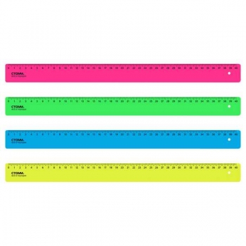 Линейка 40 см СТАММ, пластиковая, непрозрачная, неоновые цвета, ассорти арт.ЛН-31437