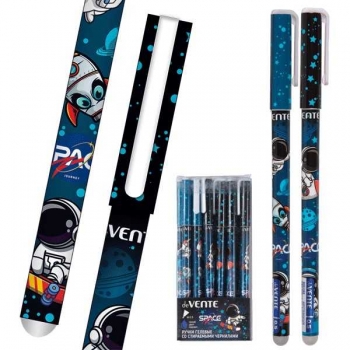 Ручка гелевая deVENTE, d=0,5 мм, Пиши-стирай. Astronaut, с ластиком, 2 дизайна корпуса ассорти, синяя арт.5051362