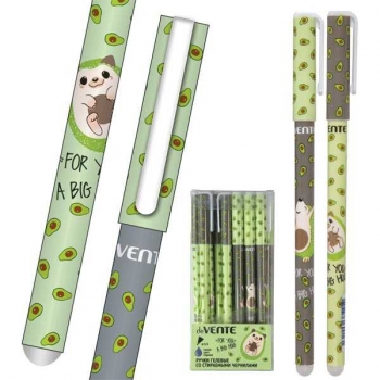 Ручка гелевая deVENTE, d=0,5 мм, Пиши-стирай. Avocado Hug, с ластиком, 2 дизайна корпуса ассорти, синяя, арт.5051365