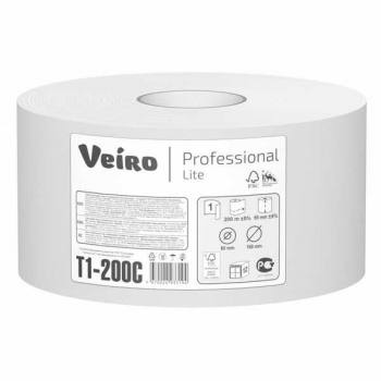 Бумага туал 200м, 1 слой, в средних рулонах, из втор. сырья, Veiro Professional Lite арт.T1-200C