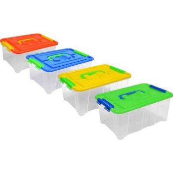Ящик для хранения deVENTE, 4л, с крышкой, 28,5*19*12cм, прозрачный, 4 цвета крышек ассорти с ручкой арт.9058217