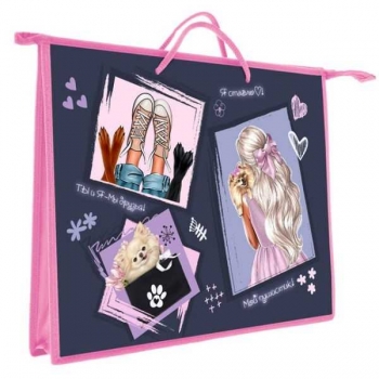 Папка д/рисования А3 с ручкой  арт.ПР 3-20 Девочка с собачкой