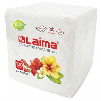 Салфетки бумажные LAIMA, 1 слойн., 24*24см, белые, 100шт. арт.126907 Салфетки бумажные LAIMA, 1 слойн., 24*24см, белые, 100шт. арт.126907