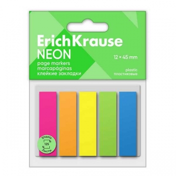 Набор самокл. флажков пластик. с клеевым краем ErichKrause 12*45 мм, 5*25 лист Neon  арт.61558 Набор самокл. флажков пластик. с клеевым краем ErichKrause 12*45 мм, 5*25 лист Neon  арт.61558