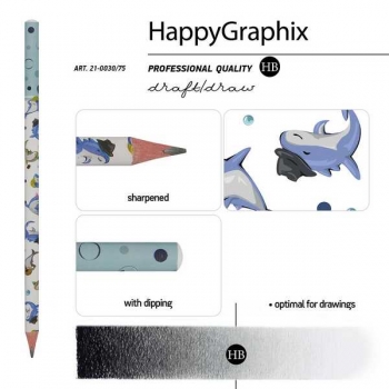 Карандаш Bruno Visconti HB ч/гр. HappyGraphix. Акулы, трехгранный арт.21-0030/75