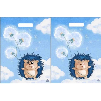 Мешок 40х31см ПВД 60мкм глянцевый с вырубной ручкой, двусторонний, Ежик с одуванчиком арт.н00255549